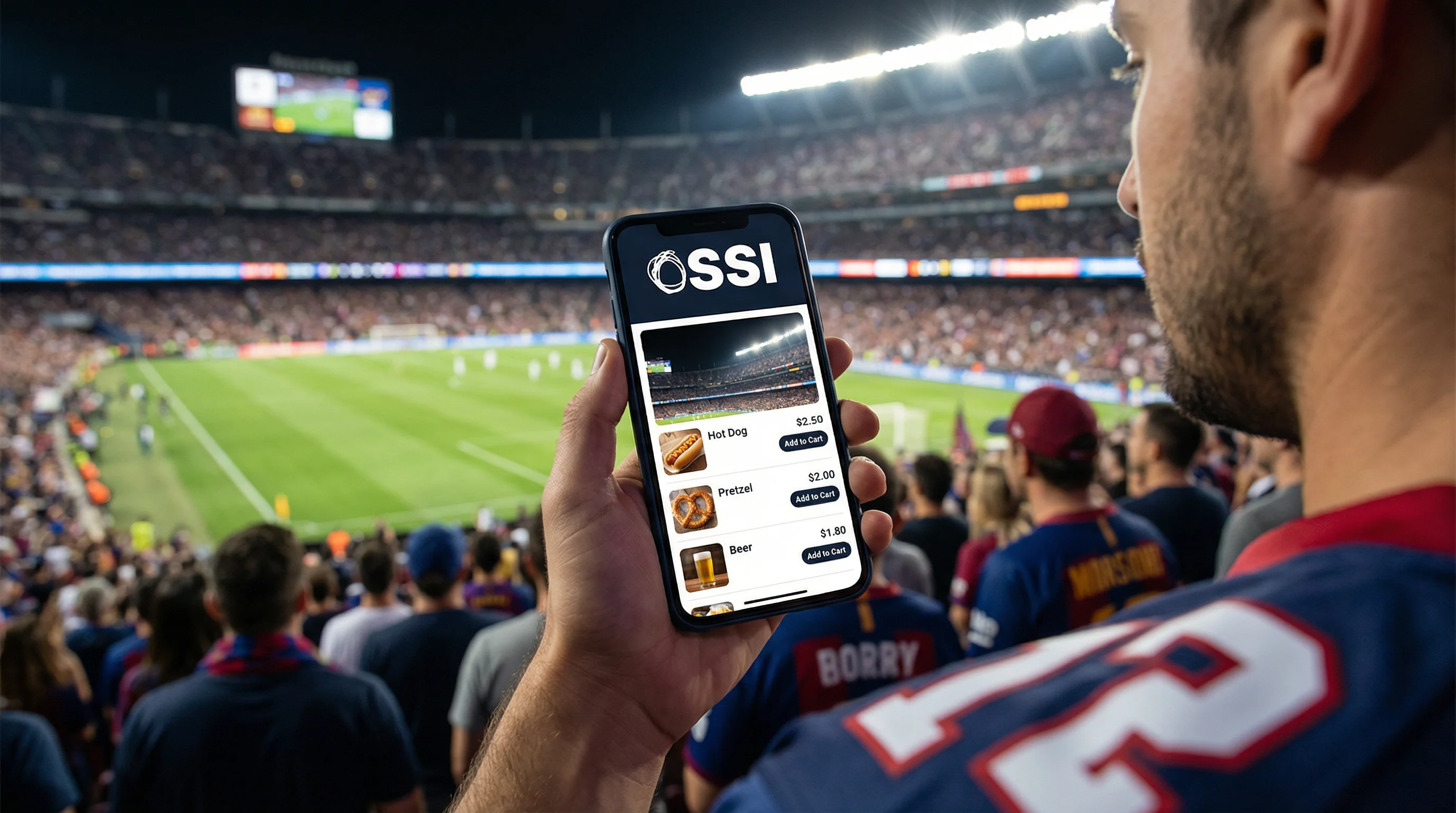 Stadium fan using OSSI mobile ordering app from their seat